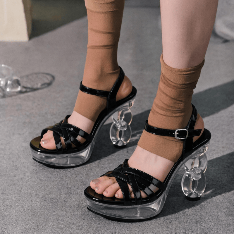 Strappy Heeled Sandals - Sandálias Femininas de Plataforma com Tiras