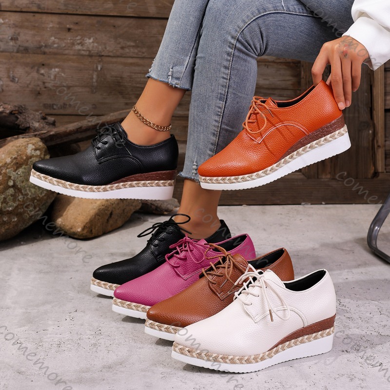Espadrille Wedge Shoes - Sapatos Oxford de Couro com Cadarço