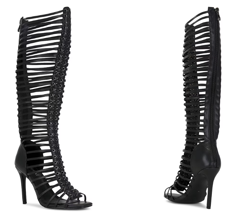 Strappy Heeled Sandals - Sandálias Botas Femininas Pretas com Tiras