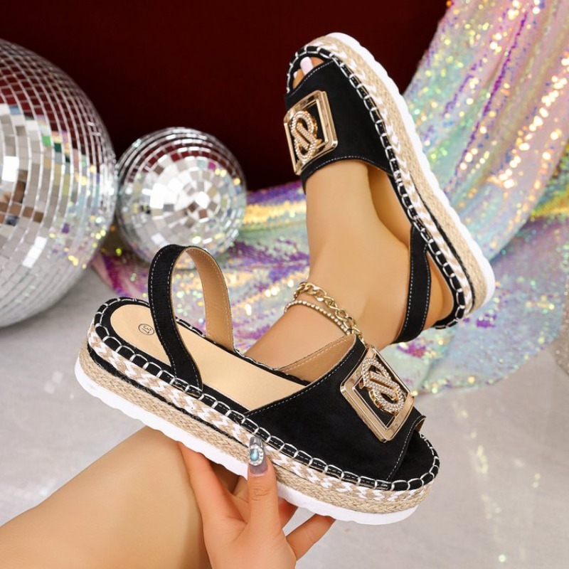 Espadrille Wedge Shoes - Sandálias Plataforma Femininas Espadrille com Fivela