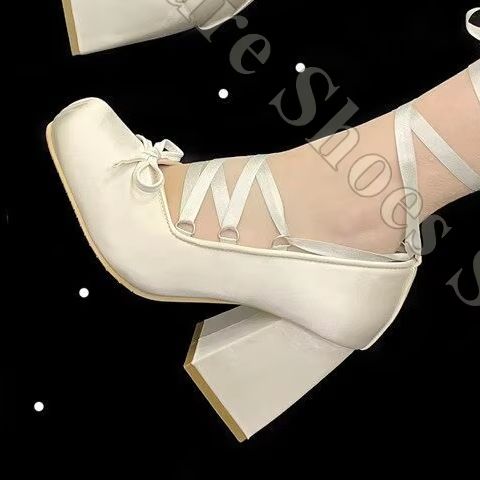 Ribbon Tie Heel - Sapatilhas de Balé Femininas Y2K com