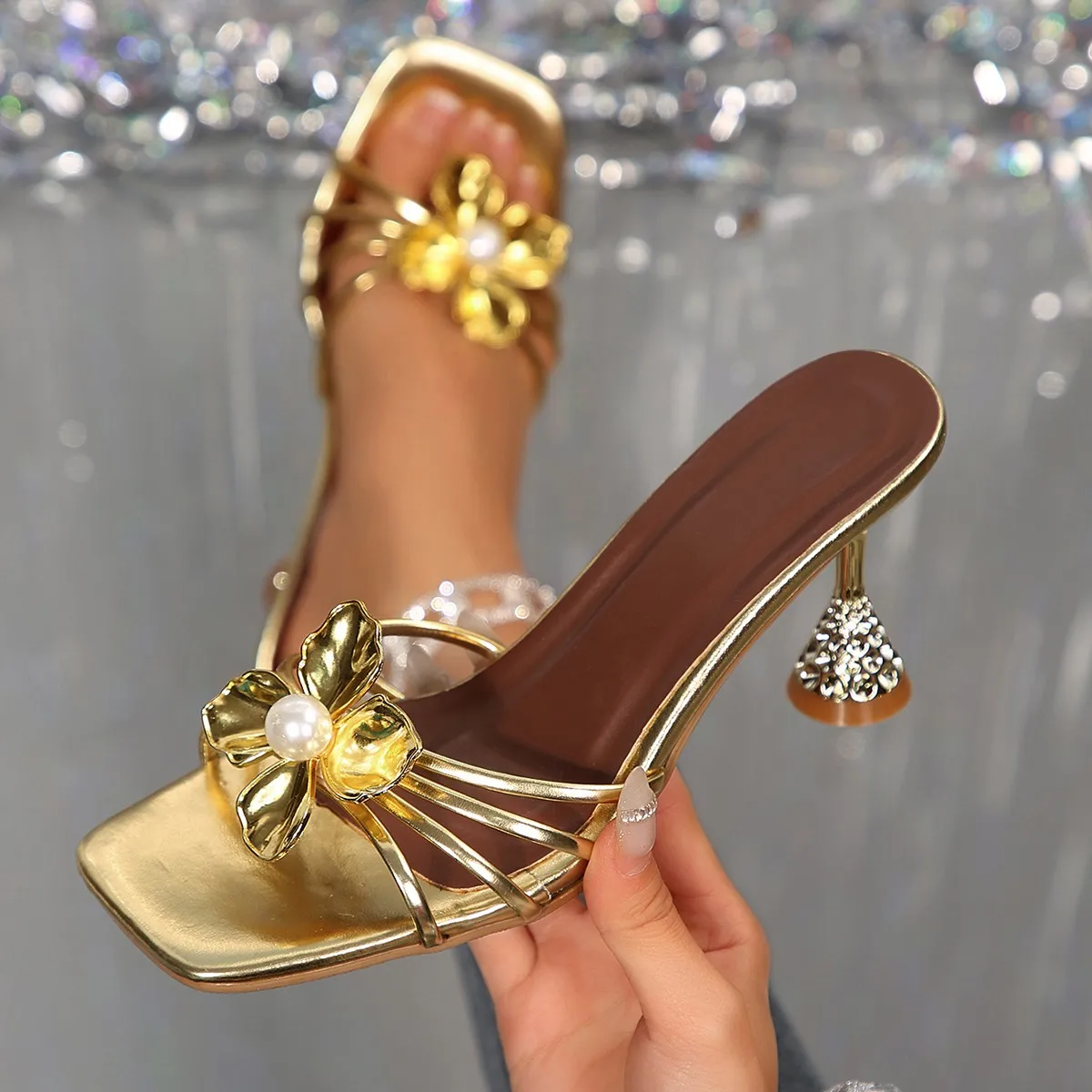 Women'S Shoes Plus Size - Sandálias Vintage de Metal com Flores