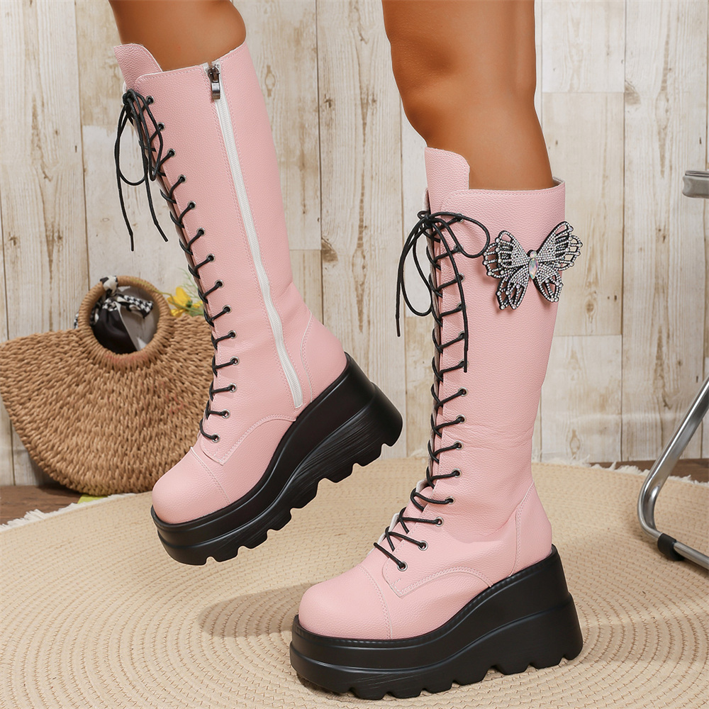 Women'S Shoes Y2K - Botas de cano alto com borboleta