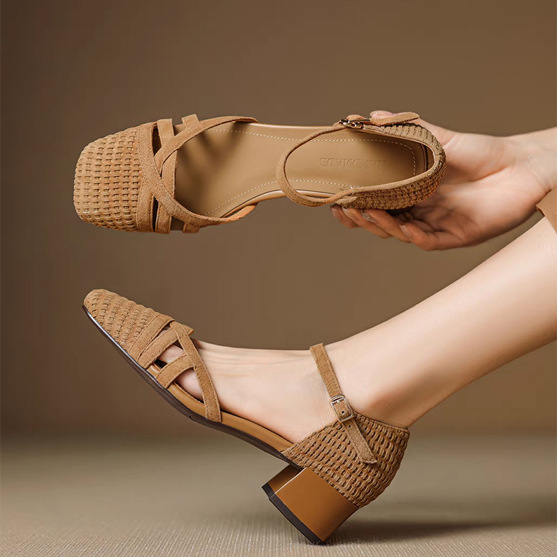 Women'S Shoes Veja - Retro tecer sandálias de salto alto