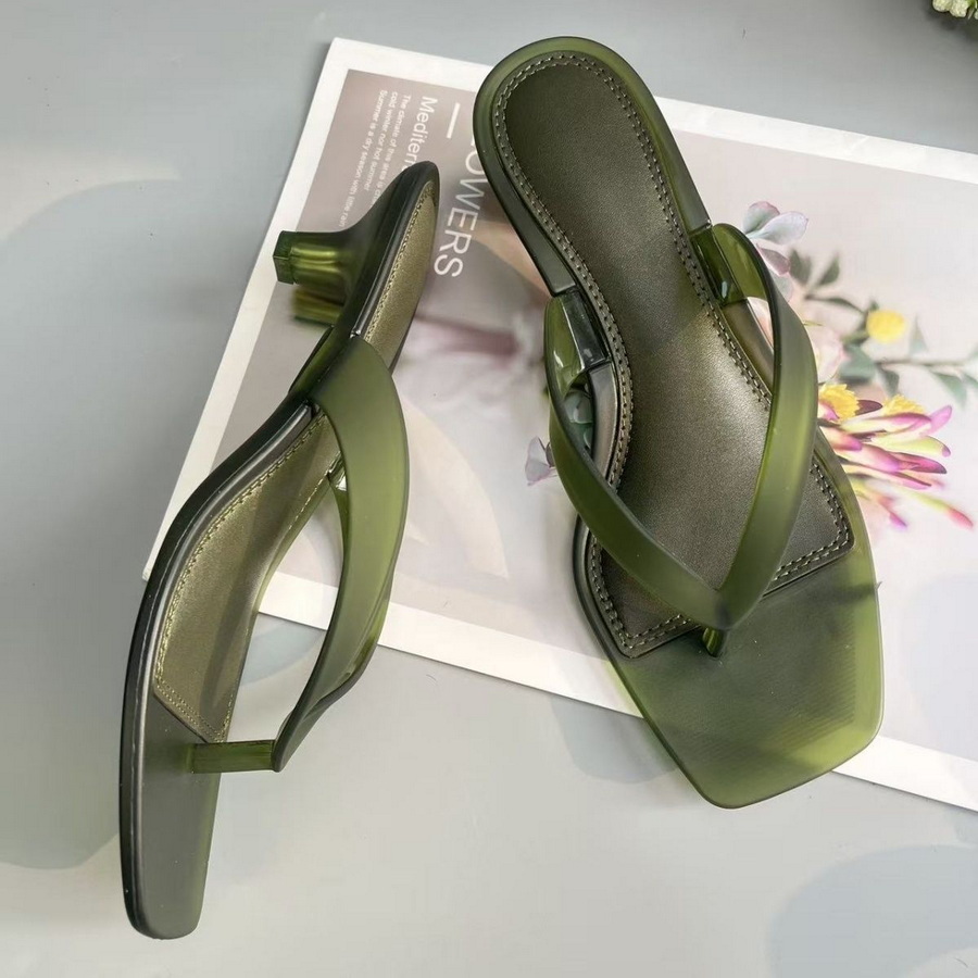 Square Toe Mule - Sandálias Femininas Coreanas de PVC Verde