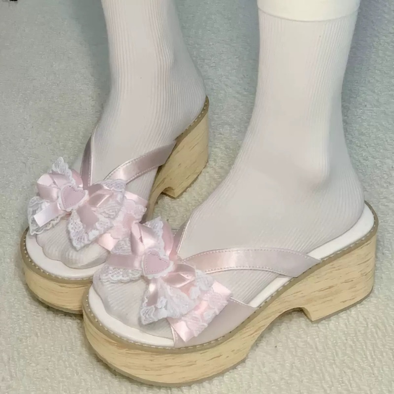 Square Toe Mule - Sandálias de Plataforma com Laço e