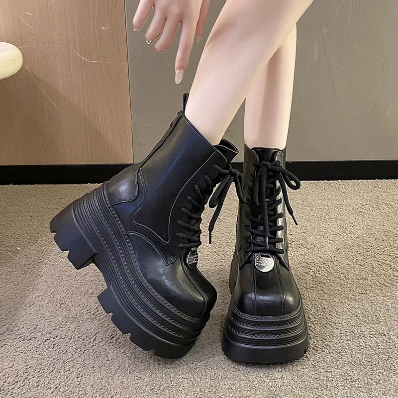 Women Shoes Luxury Brand - Botas femininas de couro gótico botas