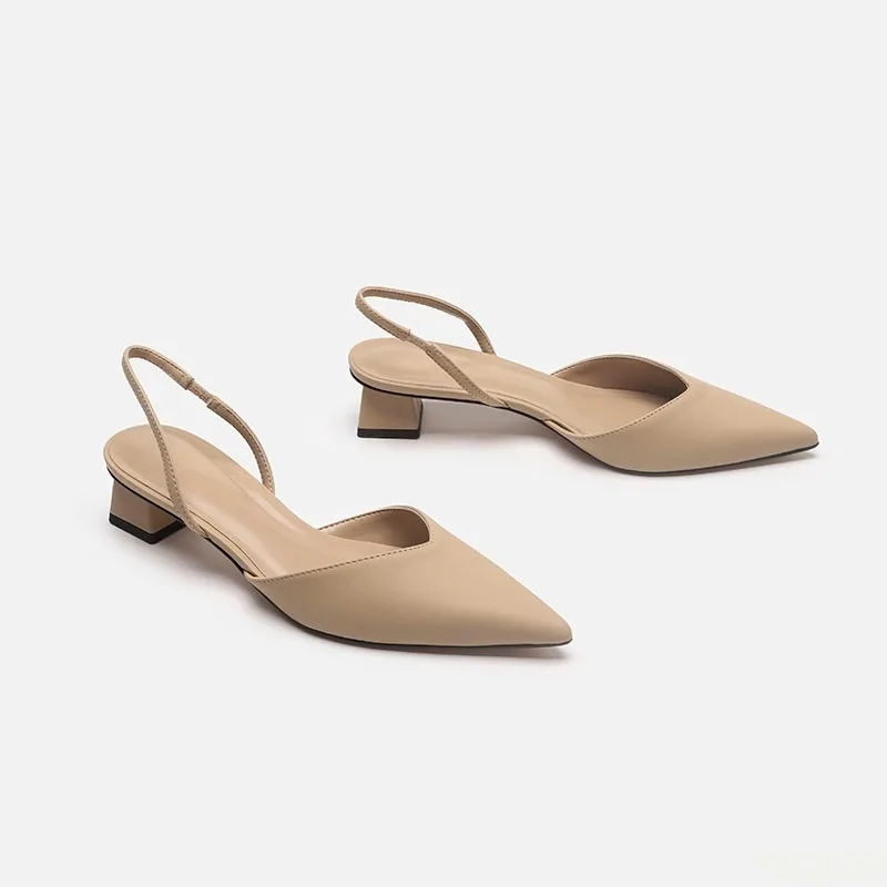 Low Block Heel Pump - Sandálias Femininas de Bico Fino com