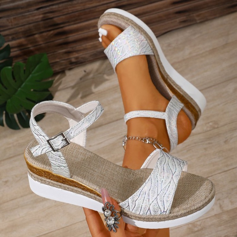 Espadrille Wedge Shoes - Sandálias Anabela Femininas Brancas com Salto
