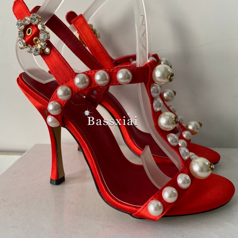 Pérola grânulo decoração t-cin - Strappy Heeled Sandals avaliação e preço