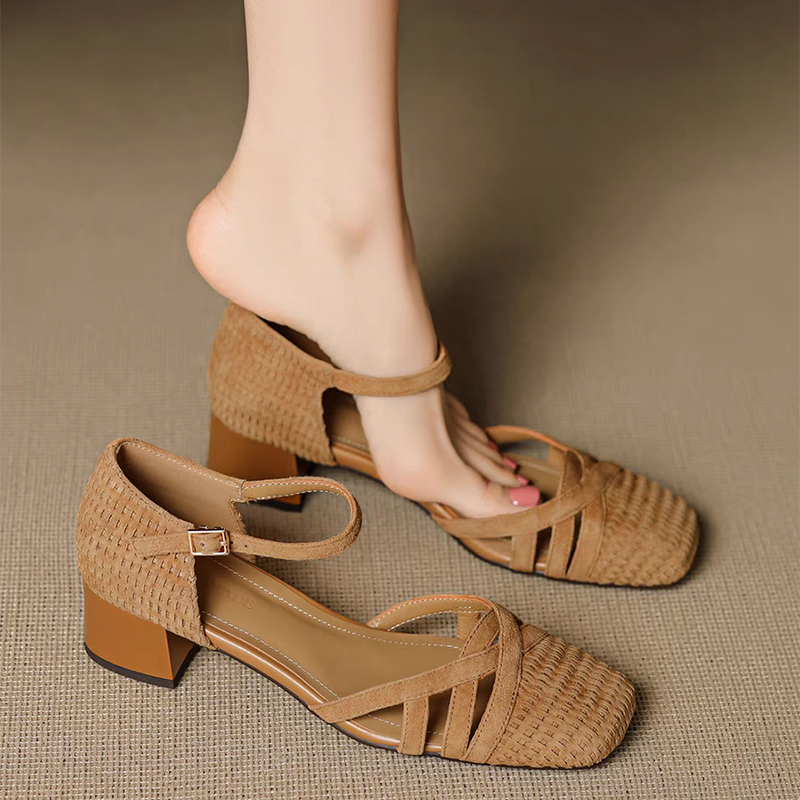 Retro tecer sandálias de salto - Women'S Shoes Veja avaliação e preço