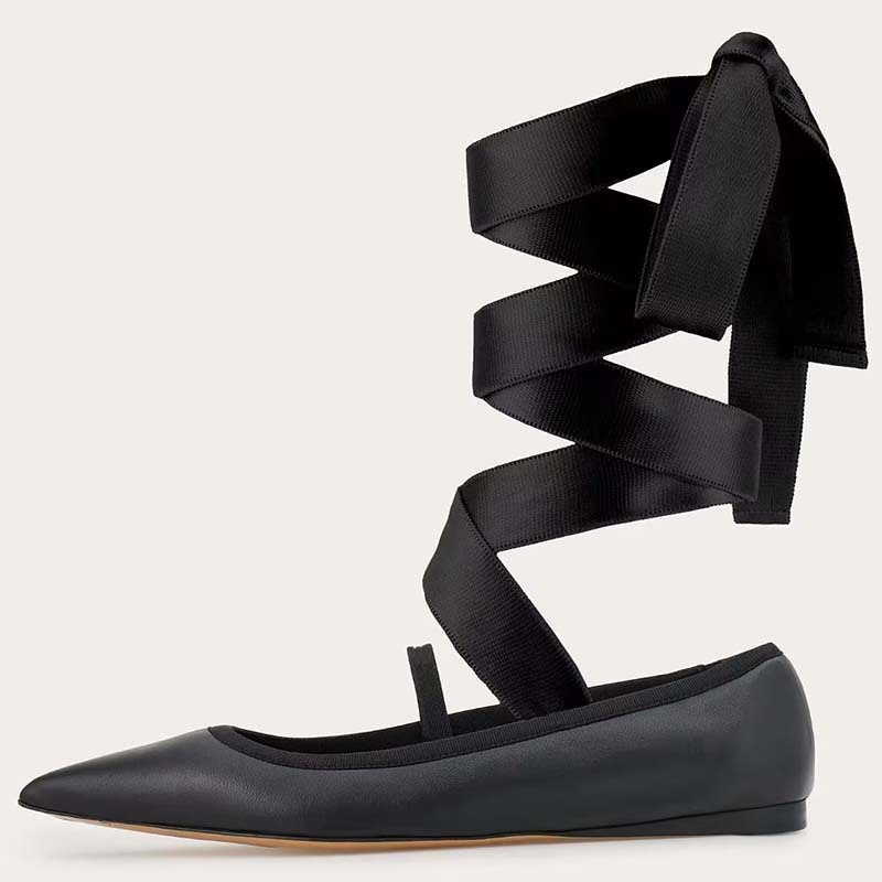 Mulheres ballet sapatos planos - Ribbon Tie Heel avaliação e preço