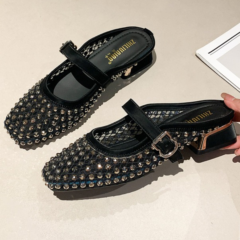 Malha strass salto grosso mule - Square Toe Mule avaliação e preço