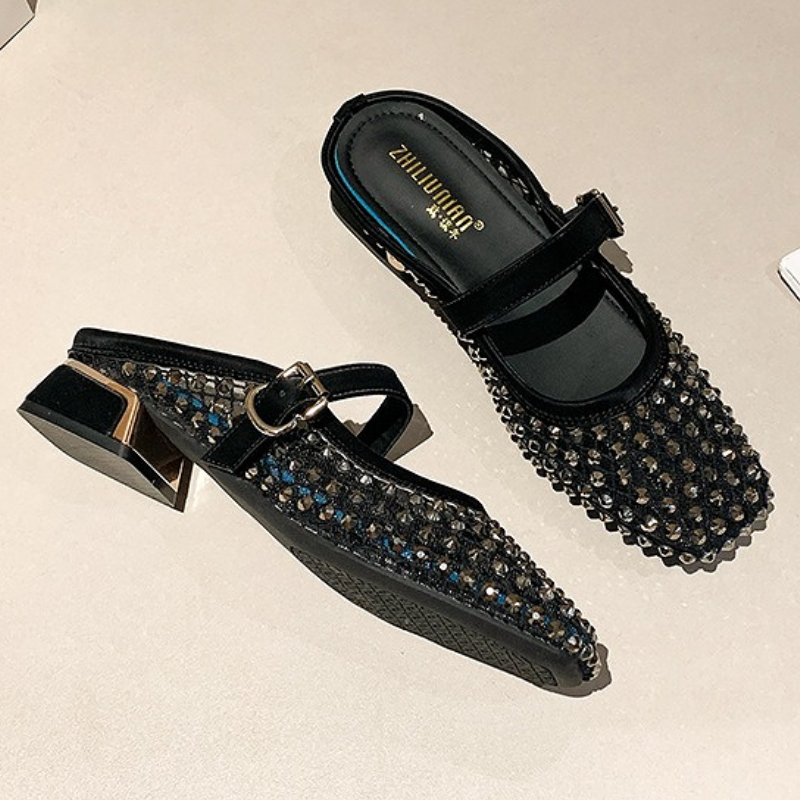 Malha strass salto grosso mule - Square Toe Mule avaliação e preço