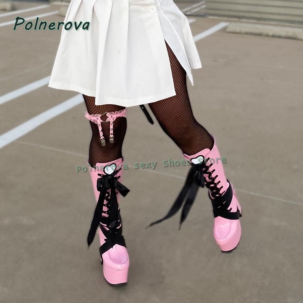 Botas Femininas Rosa de Plataf - Women'S Shoes Y2K avaliação e preço